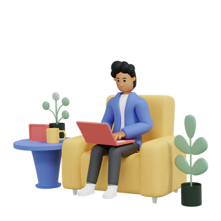 Businessman working on laptop  3D Icon