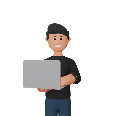 Businessman working on laptop  3D Icon