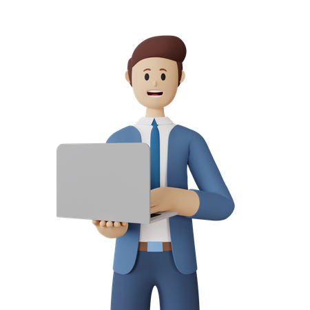 Businessman working on laptop  3D Icon