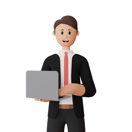 Businessman working on laptop  3D Icon