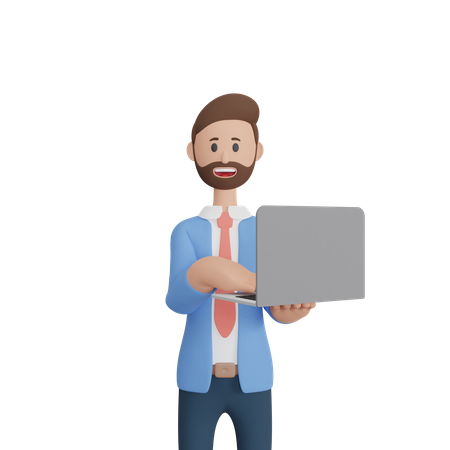 Businessman working on laptop  3D Icon