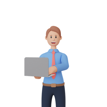 Businessman working on laptop  3D Icon