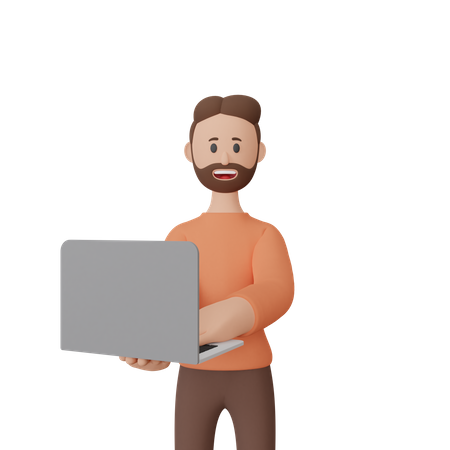 Businessman working on laptop  3D Icon