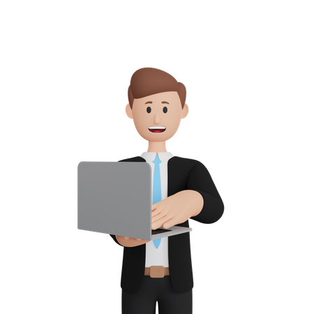 Businessman working on laptop  3D Icon