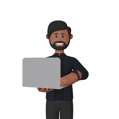 Businessman working on laptop  3D Icon
