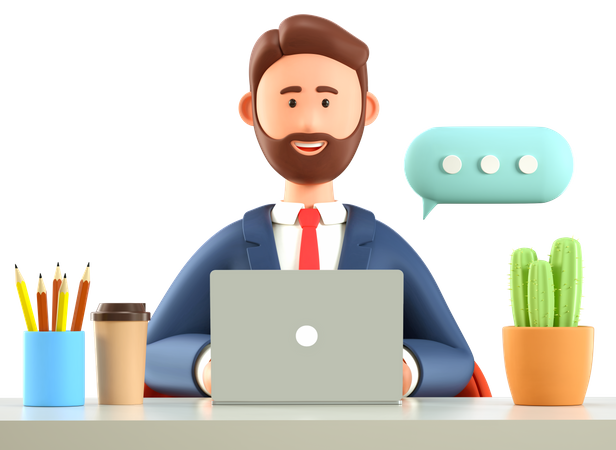 Businessman working on laptop  3D Icon