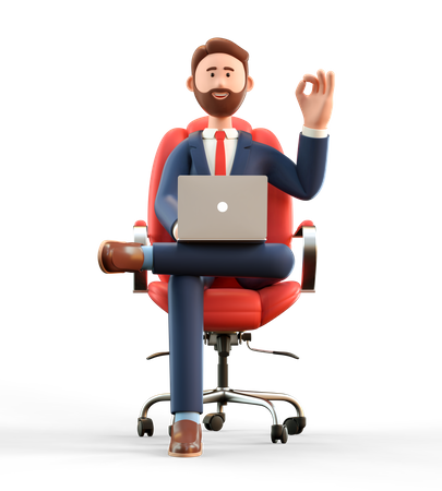 Businessman working on laptop  3D Icon