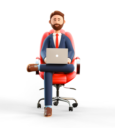 Businessman working on laptop  3D Icon