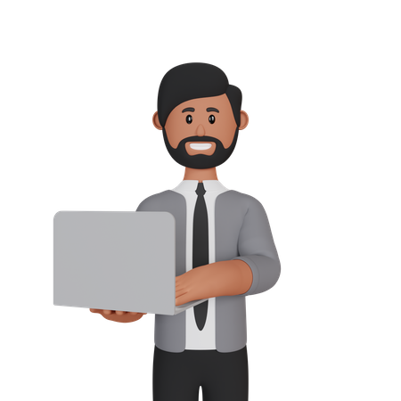 Businessman working on laptop  3D Icon