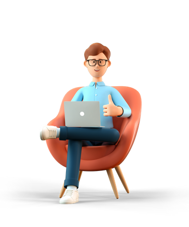 Businessman working on laptop  3D Icon
