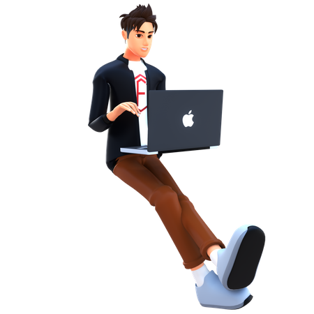 Businessman working on laptop  3D Icon