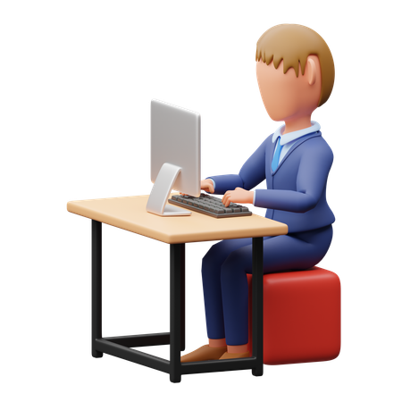 Businessman Working On Laptop  3D Illustration