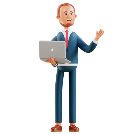 Businessman working on laptop  3D Illustration