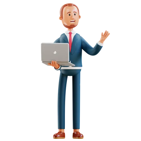 Businessman working on laptop  3D Illustration