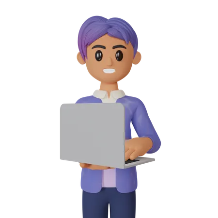 Businessman working on laptop  3D Illustration