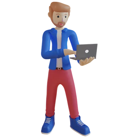 Businessman working on laptop  3D Illustration