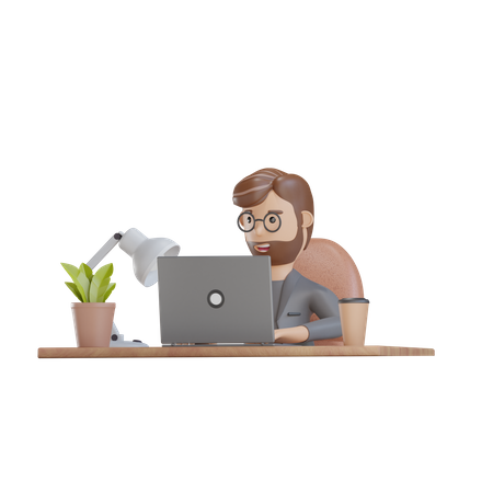 Businessman working on laptop  3D Illustration