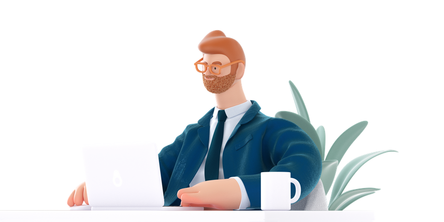 Businessman working on laptop  3D Illustration