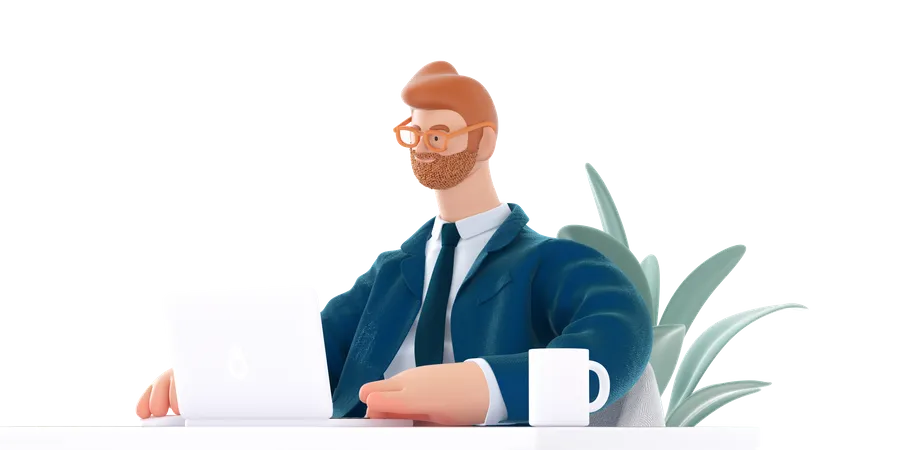 Businessman working on laptop  3D Illustration