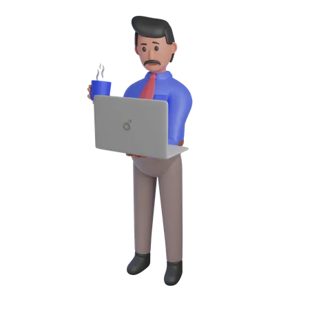 Businessman Working On Laptop  3D Illustration