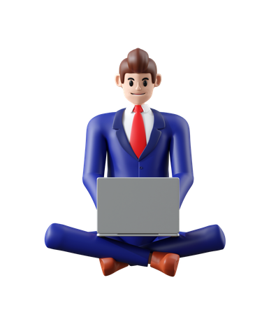 Businessman working on laptop  3D Illustration