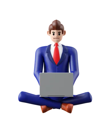 Businessman working on laptop  3D Illustration