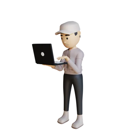 Businessman Working On Laptop  3D Illustration