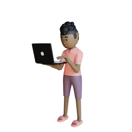 Businessman Working On Laptop  3D Illustration