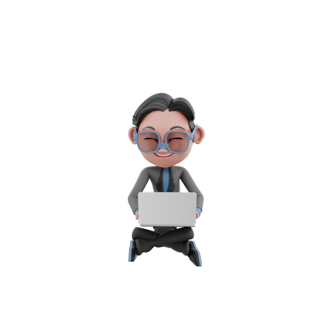 Businessman working on laptop  3D Illustration