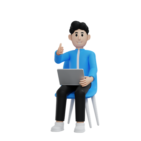 Businessman working on laptop  3D Illustration