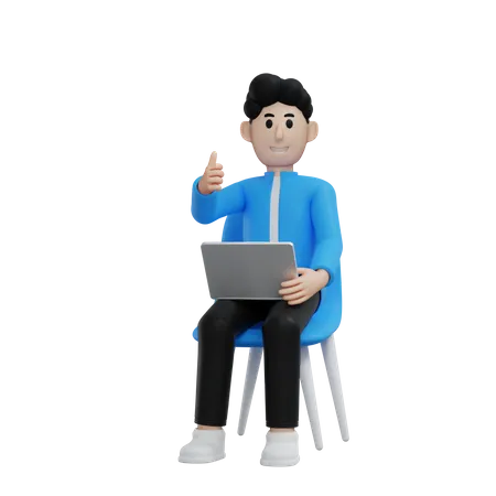 Businessman working on laptop  3D Illustration