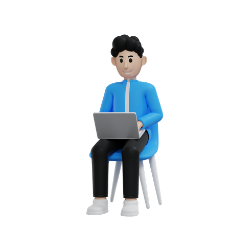 Businessman working on laptop  3D Illustration