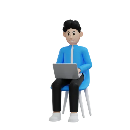 Businessman working on laptop  3D Illustration