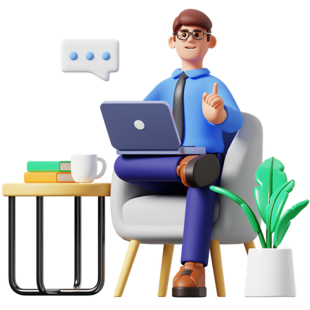 Businessman Working on Laptop  3D Illustration