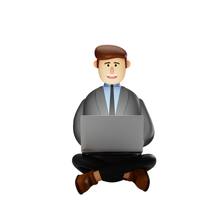 Businessman working on laptop  3D Illustration