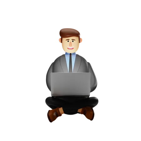 Businessman working on laptop  3D Illustration