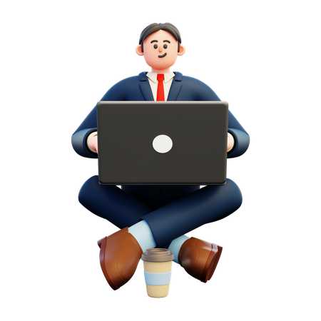 Businessman working on laptop  3D Illustration