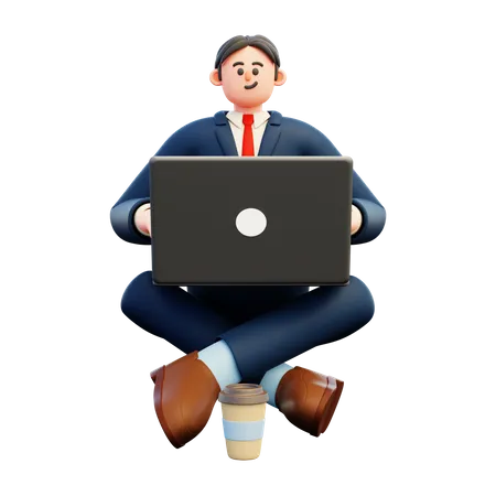 Businessman working on laptop  3D Illustration