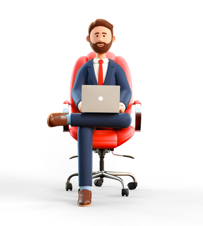 Businessman working on laptop  3D Illustration