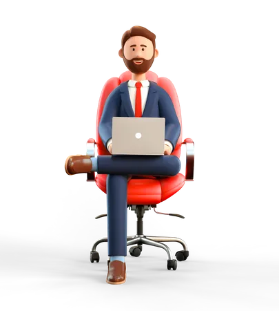 Businessman working on laptop  3D Illustration