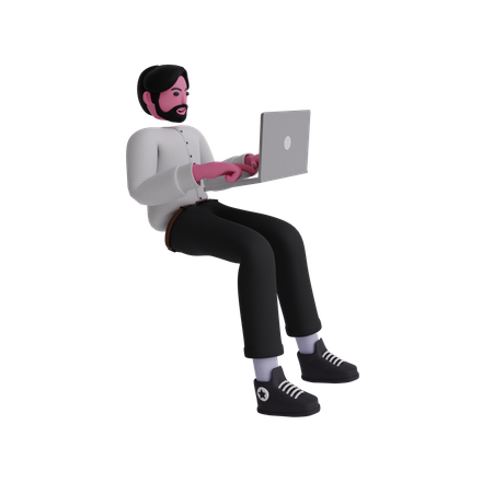 Businessman working on laptop  3D Illustration