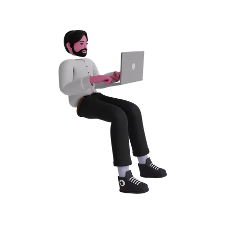 Businessman working on laptop  3D Illustration