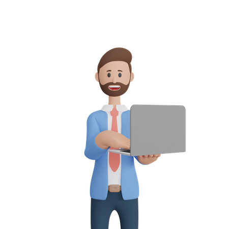 Businessman working on laptop  3D Illustration