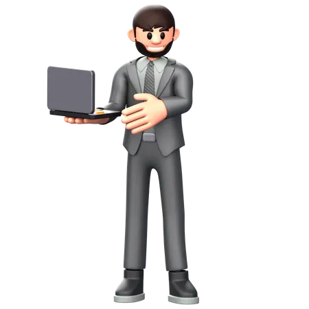 Businessman working on laptop  3D Illustration