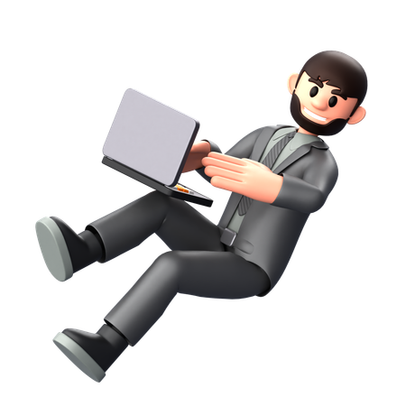 Businessman working on laptop  3D Illustration