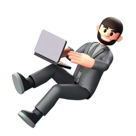 Businessman working on laptop  3D Illustration