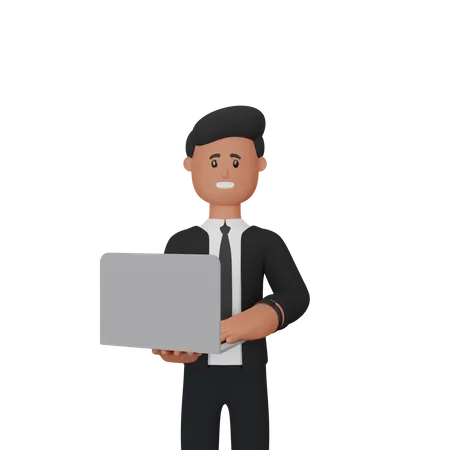 Businessman working on laptop  3D Illustration