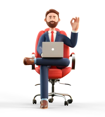 Businessman working on laptop  3D Illustration