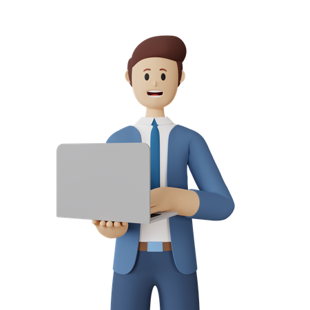 Businessman working on laptop  3D Illustration