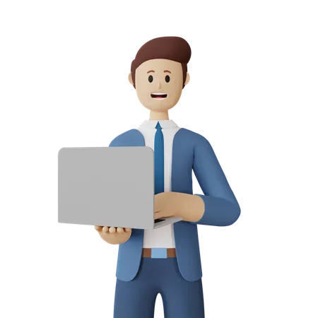 Businessman working on laptop  3D Illustration